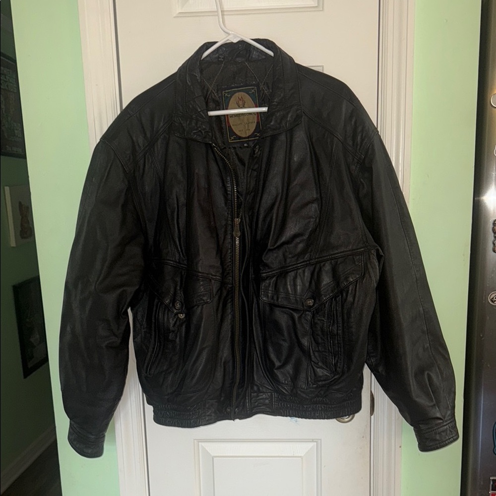 Members Only Black Genuine Leather Vintage 80s Biker Bomber Jacket Size XL